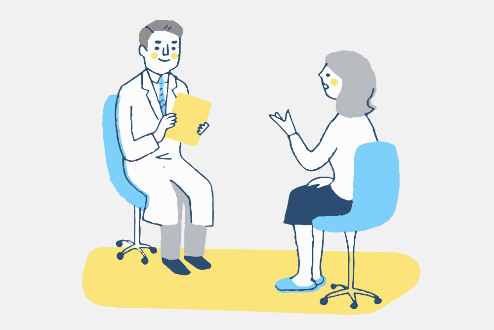 Illustration of a woman talking with her doctor